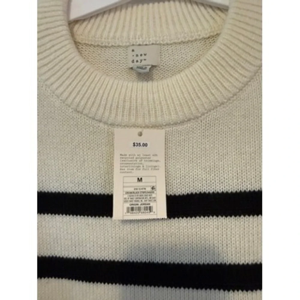 A New Day Womens Striped Crewneck Sweater Cream Black Medium